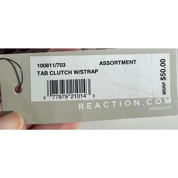 KENNETH COLE REACTION Wine Red Snakeskin Wristlet Wallet Tab Clutch Strap - Picture 3 of 6